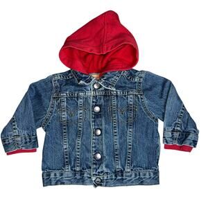 Vintage Y2K My First Levi's denim trucker Red hooded  Jacket 12 Months Denim